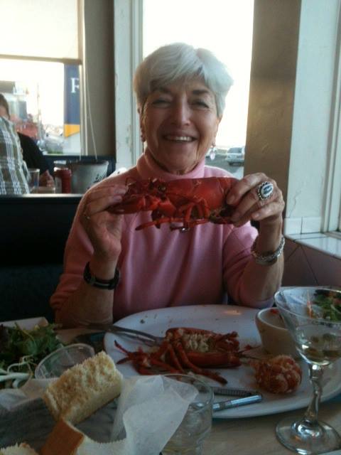 Yvette enjoying double lobstahs at her favorite place in Hull.