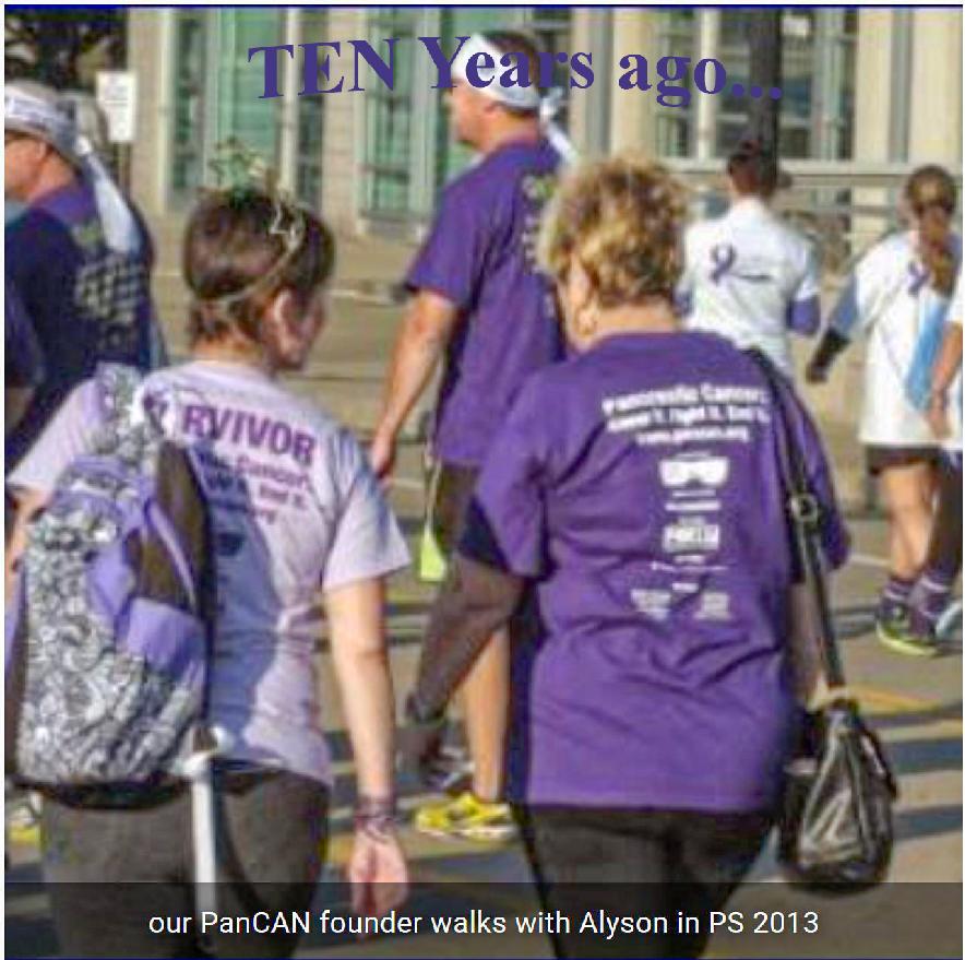 Alyson & PanCAN founder Pam walk in the 2013 PurpleStride