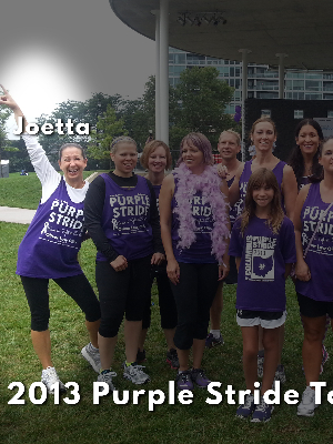 Joetta cheering at 2013 PurpleStride Columbus