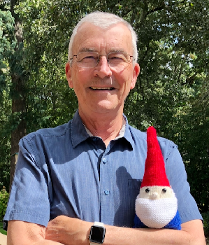 Team Captain Mike and Panky, the cancer fighting gnome.