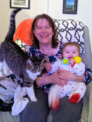 Mom, bootsy, and baby Elsie