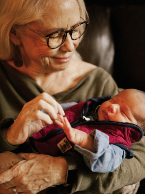 Harriett enjoying cuddles with her grandson Roo